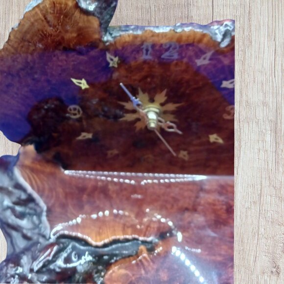Quartz Unique Handcrafted Burl Wood Slab Rustic Table Clock With Intricate Desig - Picture 3 of 12